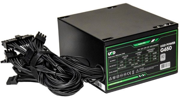 Napajanje G650 650W UGD Power 12cm FAN, 20+4pin, 4+4pin, 4xSATA, 2xIDE, 2x6+2pin 80Plus, Black