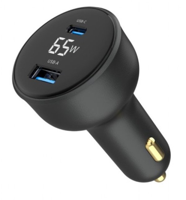 TA-UC-AC2PD65LCD-CAR-01 Gembird 2-port USB brzi punjac za auto, Type-C PD, LCD, 65W, black - Slika 3