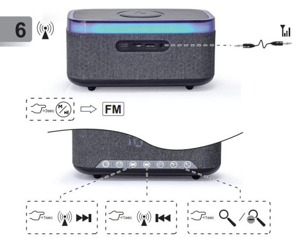 DAC-SPKBT-QC15-BK Gembird Digitalni sat+alarm sa bezicnim punjenjem telefona 15W i zvucnikom, FM, BT - Slika 2
