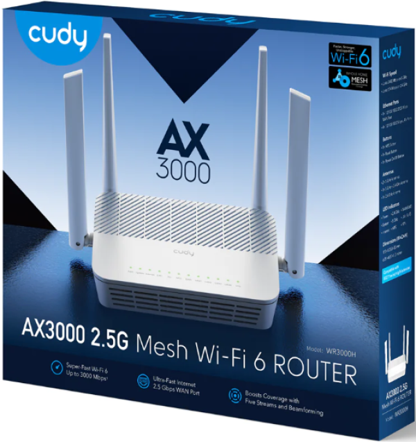 Cudy WR3000H AX3000 2.5G Mesh Wi-Fi 6 Router, 2.4/5Ghz, pokriva 130m2 - Slika 4