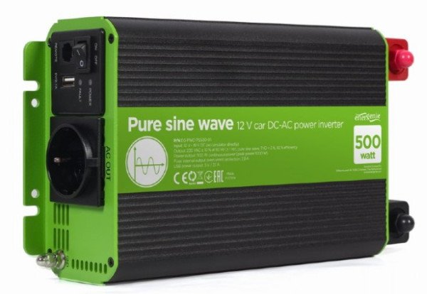 EG-PWC-PS500-01 Gembird 12V Cist sinusni auto inverter DC/AC 500W + USB port, 1,95KG - Slika 3