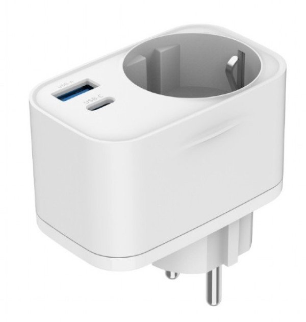 TA-ACPDQC20-01-W Gembird 20W 2-port USB brzi punjac sa pass-through AC socket-om, white - Slika 2