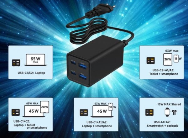 TA-UC-2A2C-PD65-01-BK Gembird 4-port 65W GaN USB PowerDelivery brzi punjac, black - Slika 4