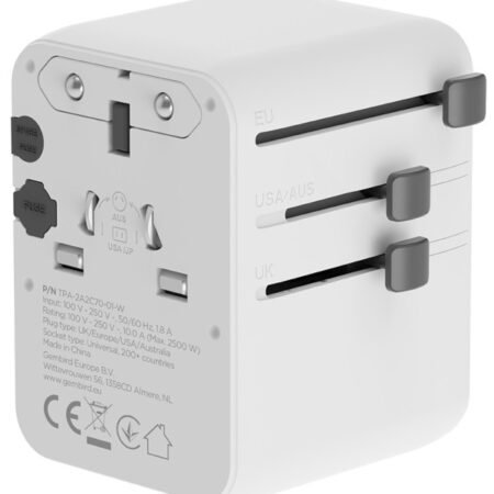 Travel adapter TPA-2A3C70-01-W Gembird Univerzalni 70W