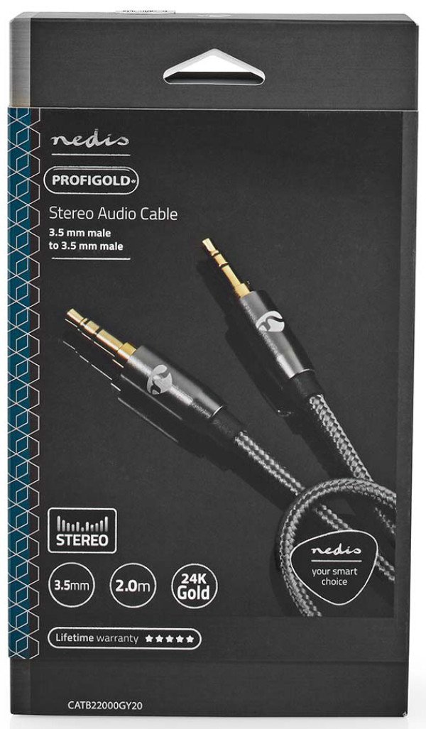 CATB22000GY20 Stereo audio kabl, 3,5 mm muški, 3,5 mm muški, Pozlaceni, 2,00 m, Okrugli, Sivi - Slika 4