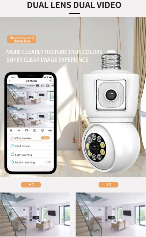 CAM-IP6MP-Q3 GMB PTZ kamera 6mpix microSD iCSee xmeye Two-way voice 2x3,6mm SIJALICNO GRLO E27 - Slika 3