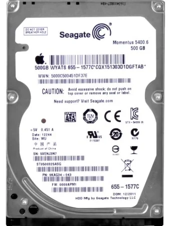 HDD 2.5 * 500GB ST9500325ASG SEAGATE 5400rpm 8mn SATA 9.5mm