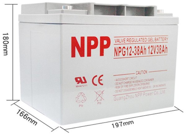 NPP NPG12V-38Ah, GEL BATTERY, C20=38AH, T14,197*165*174*174, 11KG, Light grey - Slika 3