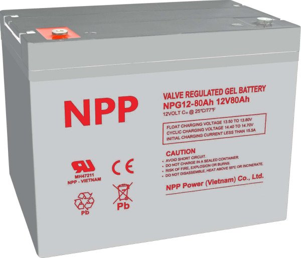 NPP NPG12V-80Ah, GEL BATTERY, C20=80AH, T16, 330x171x214x220, 22,6KG, Light grey - Slika 2