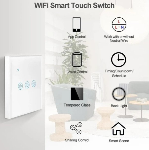 TUYA-SMART-1 GANG-RSH-SP001 GMB WiFi switch Alexa google home tempered glass touch Wireles remoteV2 - Slika 4