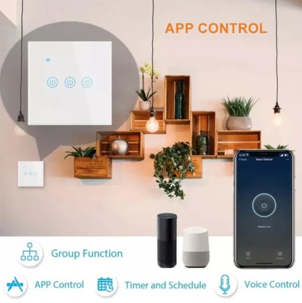 TUYA-SMART-1 GANG-RSH-SP001 GMB WiFi switch Alexa google home tempered glass touch Wireles remoteV2 - Slika 3