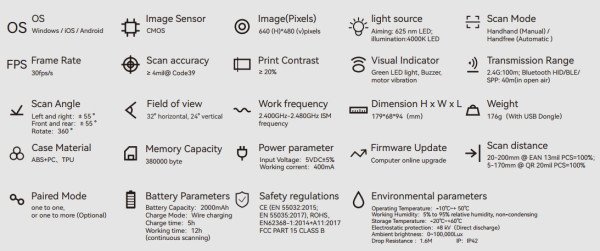POS-BS1100R GMB 2d CMOS barcode scanner,barkod skener, 2000mAh, BT/WiFi - Slika 4