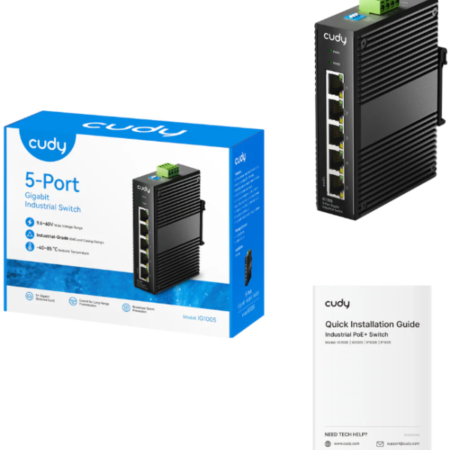 Cudy IG1005 5-Port Gigabit Industrial Switch, 5× GbE, Shielded, Dual-Power Redundancy, IP40