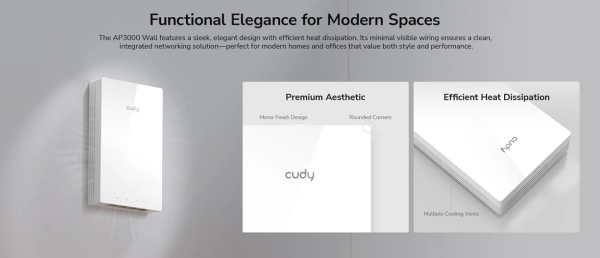 Cudy AP3000 Wall,AX3000 zidna Wi-Fi 6 pristupna tacka,4-Stream Dual-Band ,2402 Mbps + 574 Mbps