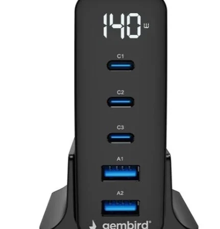 TA-UC-2A3C-PD140-01-BK Gembird 5-port 140 W GaN USB fast charger, black