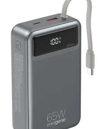 PB20-PD65-LCD-01 Gembird Powerbank od 65W  za brzo punjenje sa integrisanim kablovima, 20000 mAh