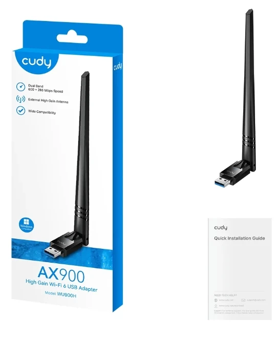 Cudy WU900H,AX900 Wi-Fi 6 Bluetooth 5.4 USB adapter sa visokim pojaèanjem,V1.0, 600 Mbps + 286 Mbp - Slika 2