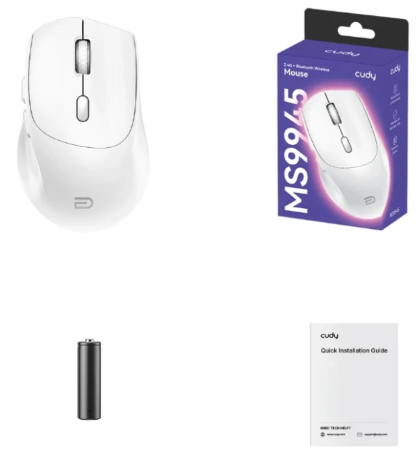 Cudy MS9945, bluetooth bežièni miš sa tihim klikovima 2.4 GHz,opticki USB 800-1600 DPI,White,112 mm - Slika 2